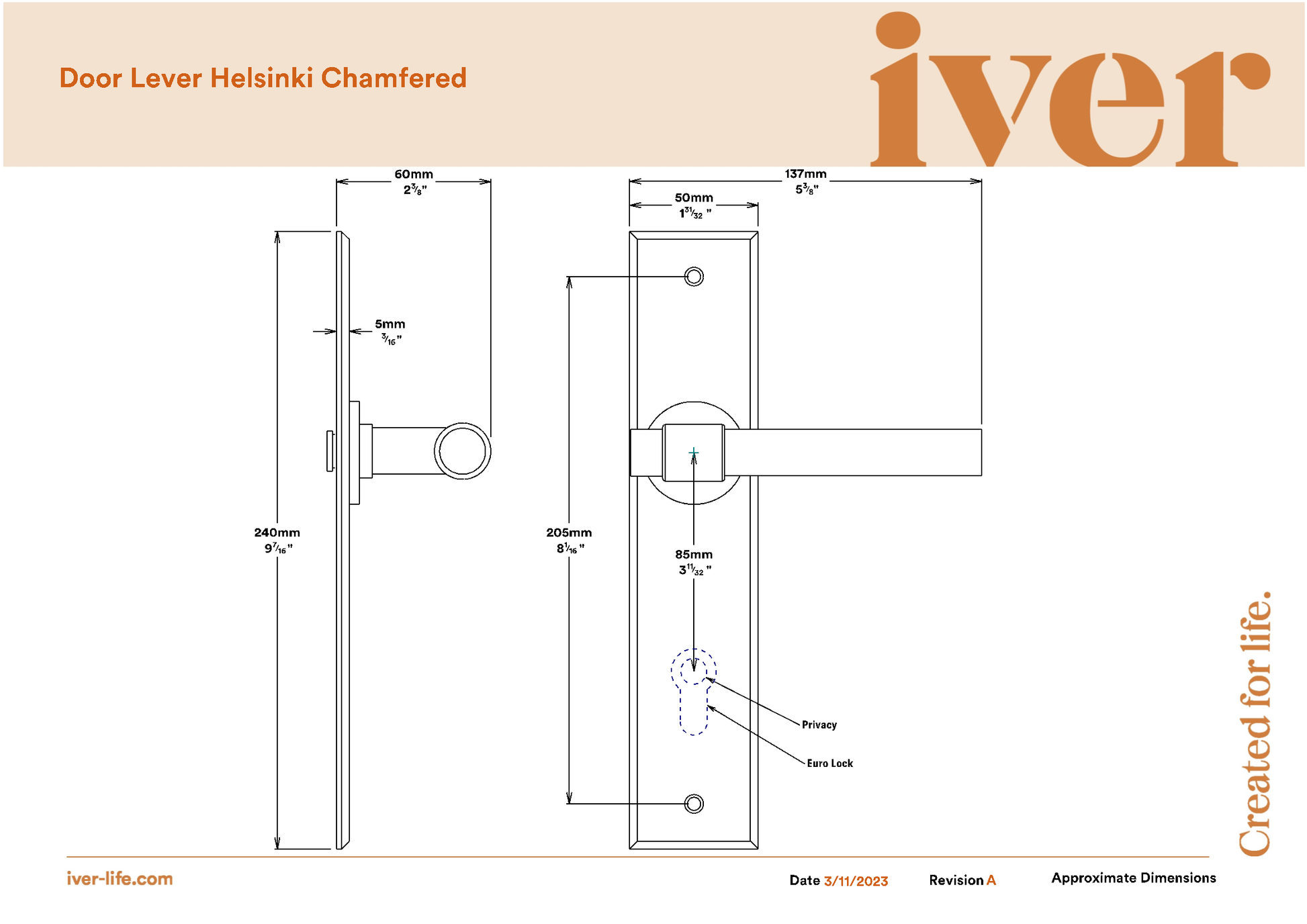 Iver Door Handle Helsinki Chamfered Key/Key Polished Chrome Entrance Kit