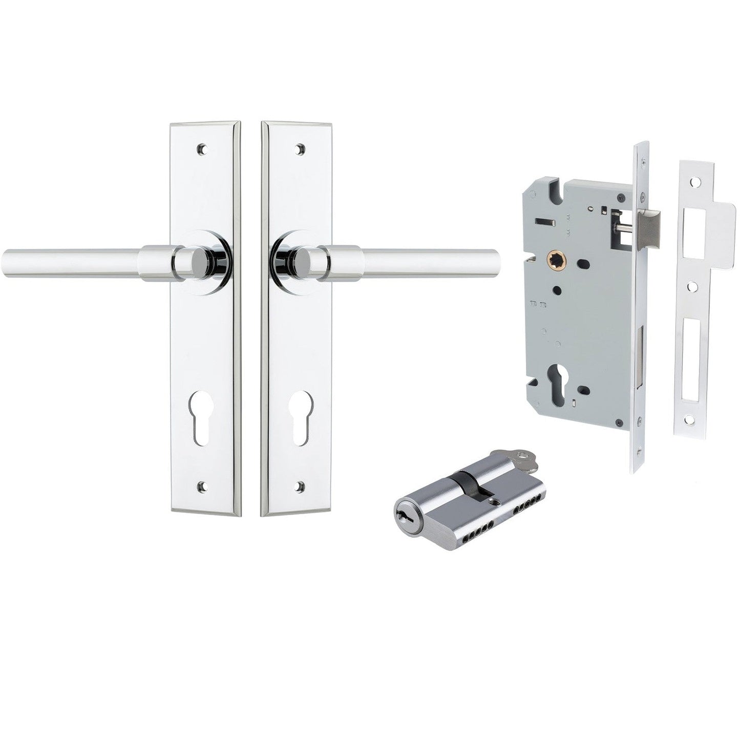 Iver Door Handle Helsinki Chamfered Key/Key Polished Chrome Entrance Kit