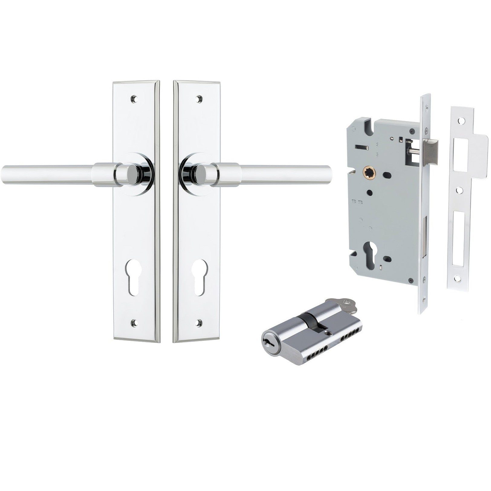 Iver Door Handle Helsinki Chamfered Key/Key Polished Chrome Entrance Kit