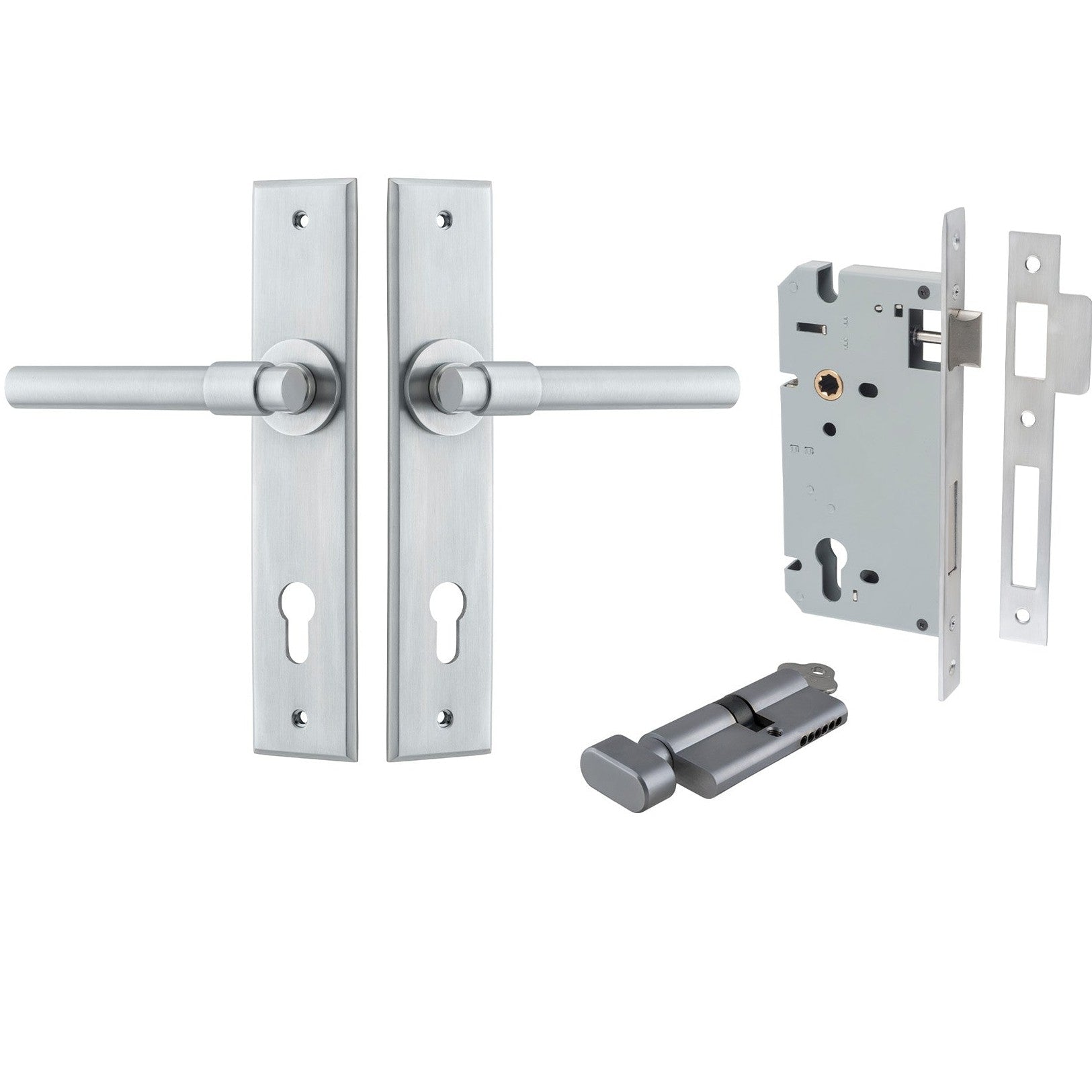 Iver Door Handle Helsinki Chamfered Key/Thumb Brushed Chrome Entrance Kit