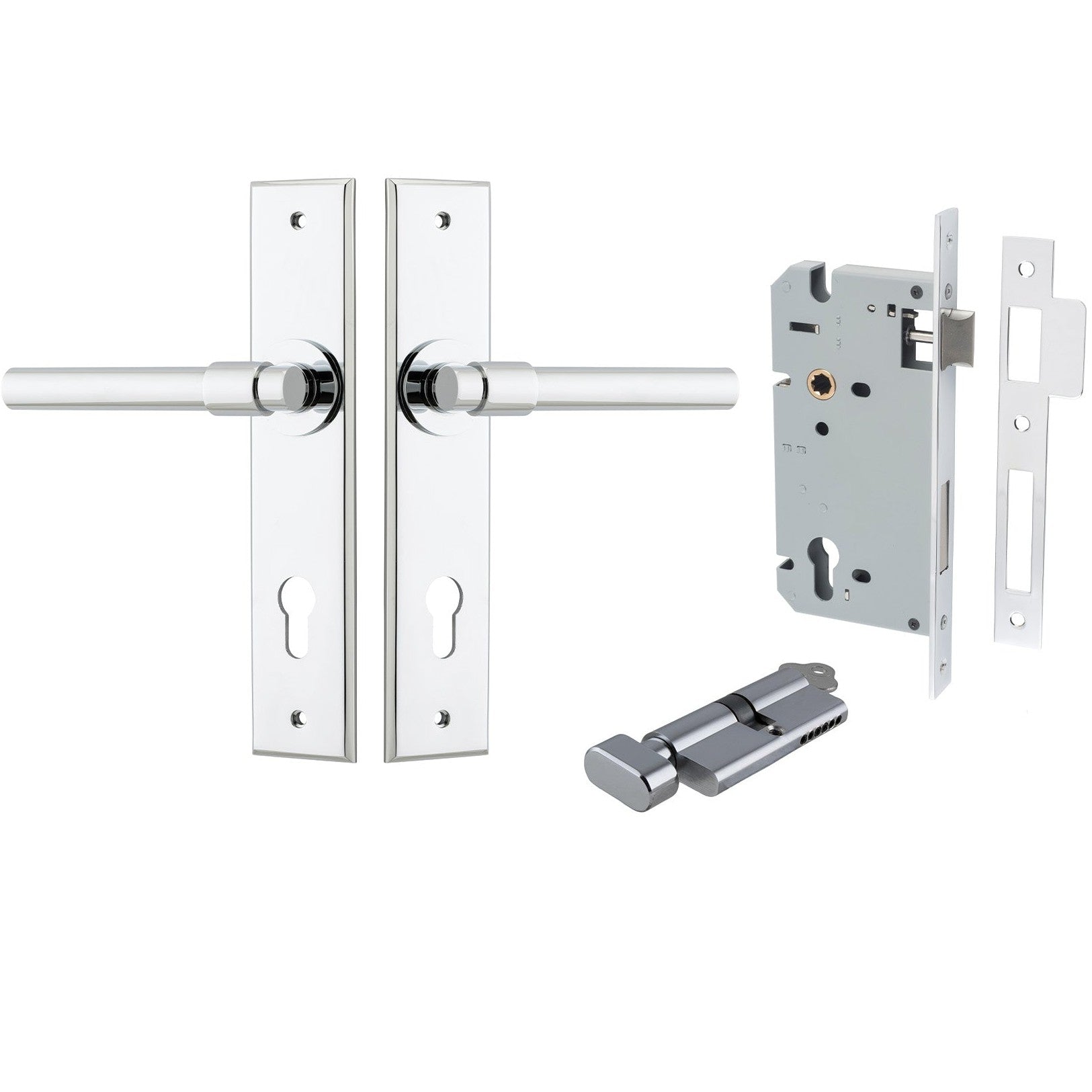 Iver Door Handle Helsinki Chamfered Key/Thumb Polished Chrome Entrance Kit