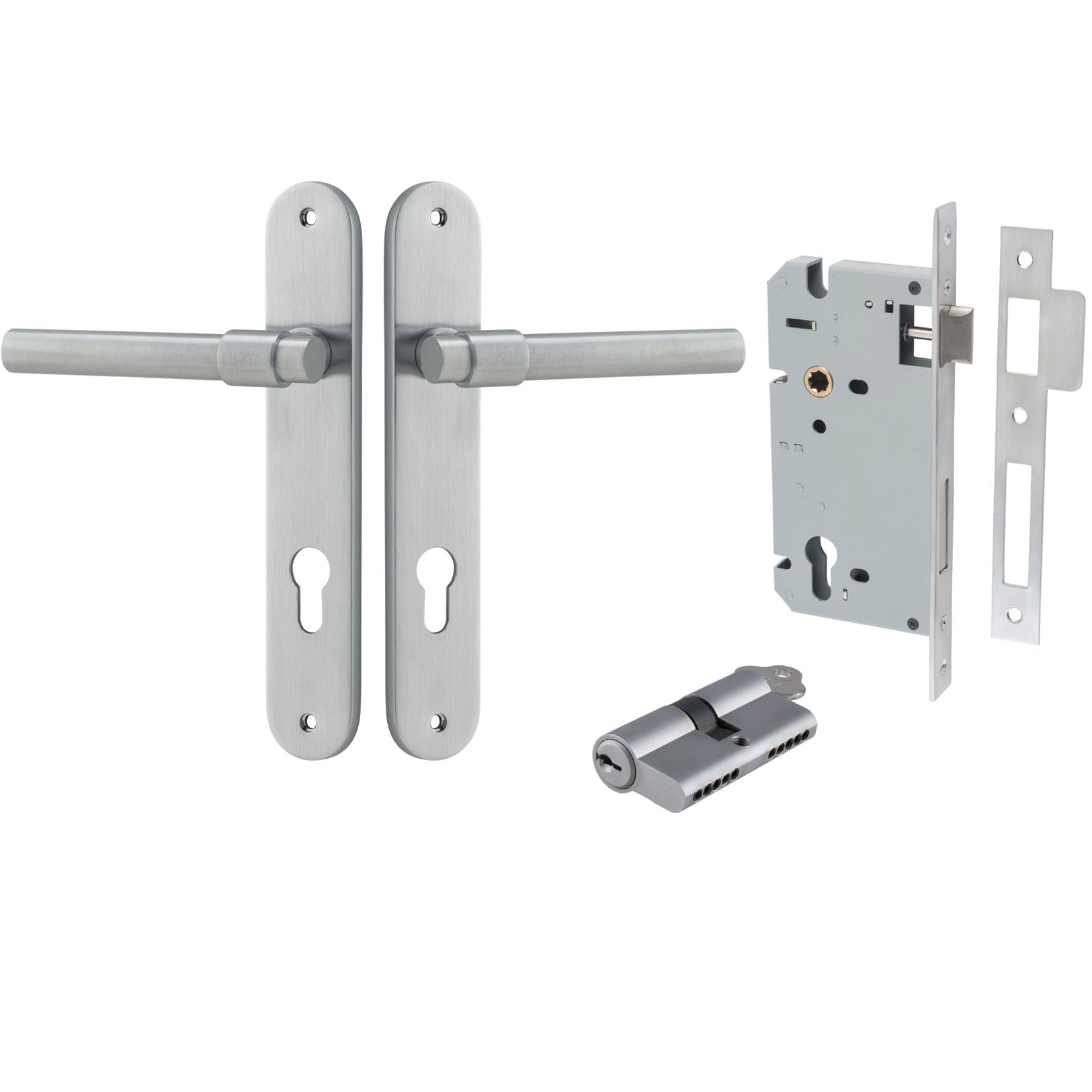 Iver Door Handle Helsinki Oval Euro Pair Key/Key Brushed Chrome Entrance Kit