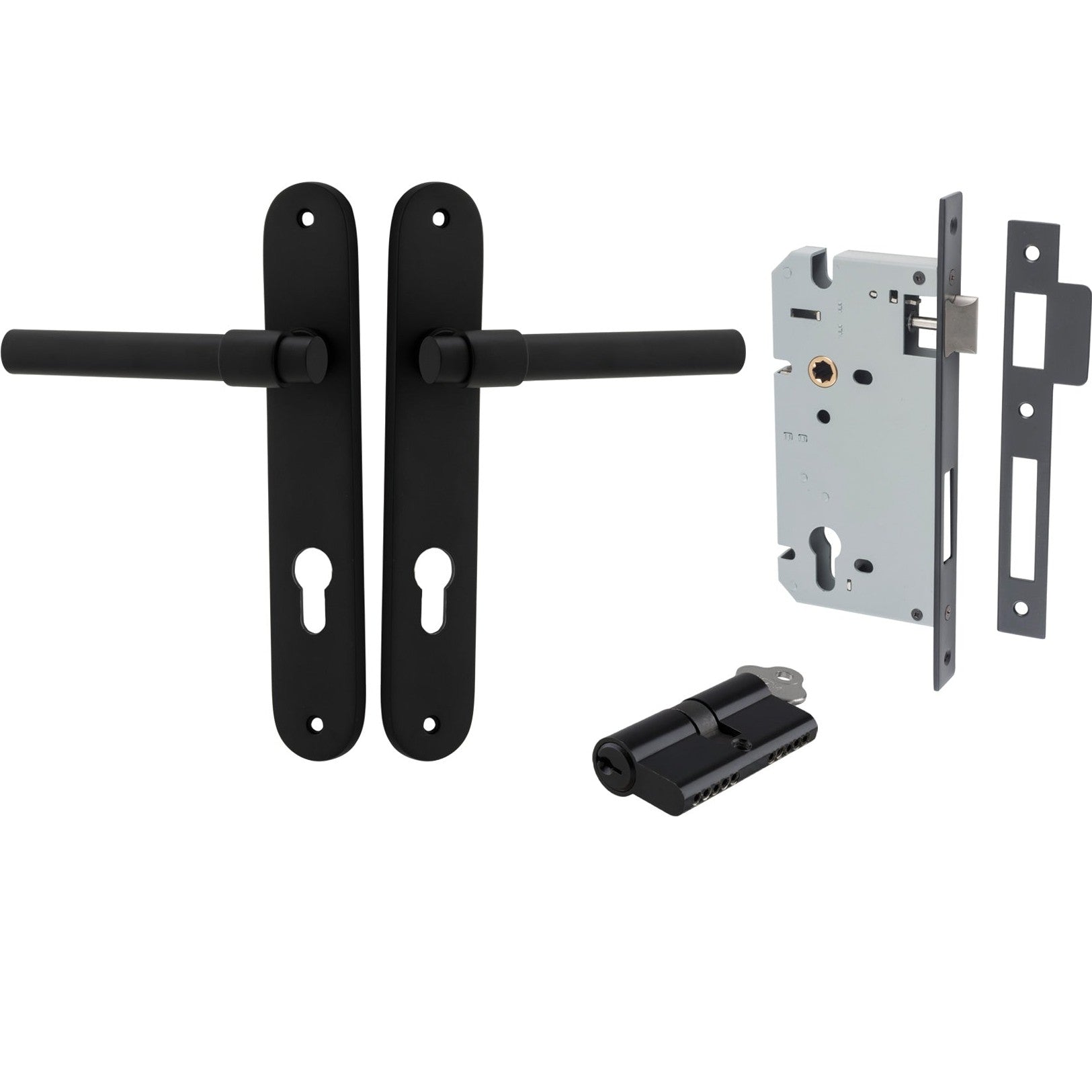 Iver Door Handle Helsinki Oval Euro Pair Key/Key Matt Black Entrance Kit