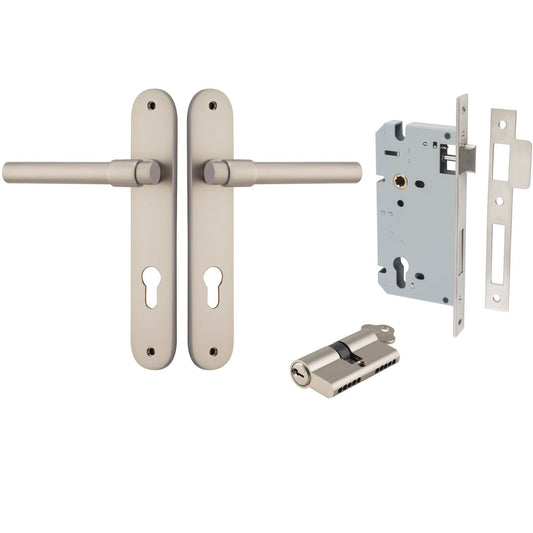 Iver Door Handle Helsinki Oval Euro Pair Key/Key Satin Nickel Entrance Kit