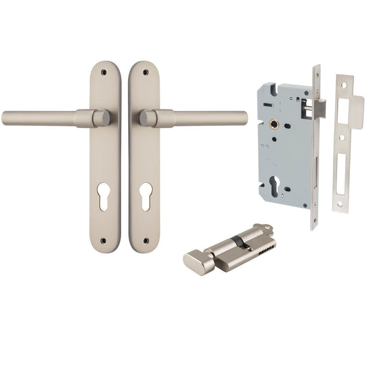 Iver Door Handle Helsinki Oval Euro Pair Key/Thumb Satin Nickel Entrance Kit