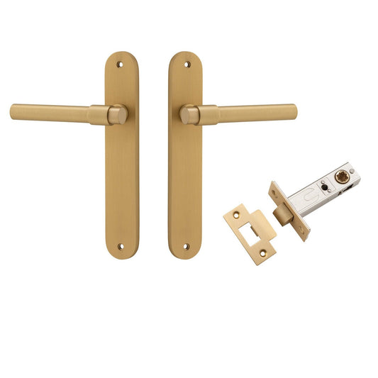 Iver Door Handle Helsinki Oval Latch Pair Brushed Brass Passage Kit