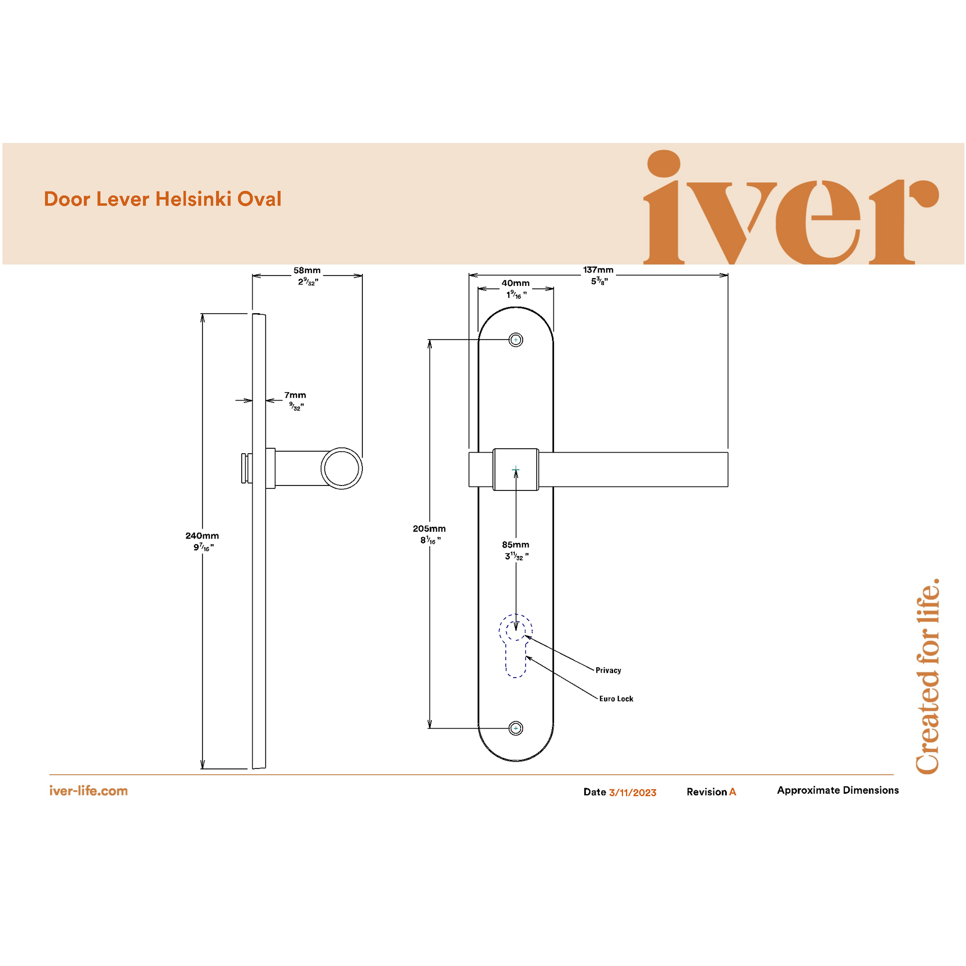 Iver Door Handle Helsinki Oval Privacy Pair Polished Chrome Inbuilt Privacy Kit