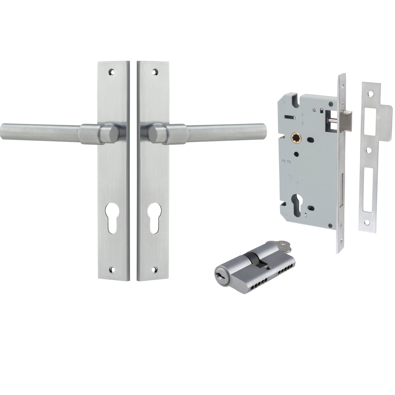 Iver Door Handle Helsinki Rectangular Euro Pair Key/Key Brushed Chrome Entrance Kit