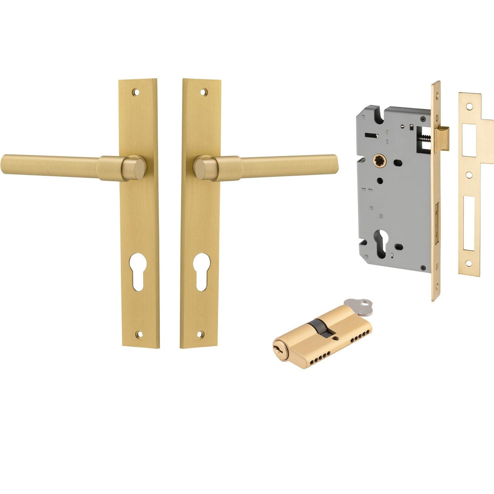 Iver Door Handle Helsinki Rectangular Euro Pair Key/Key Brushed Gold PVD Entrance Kit