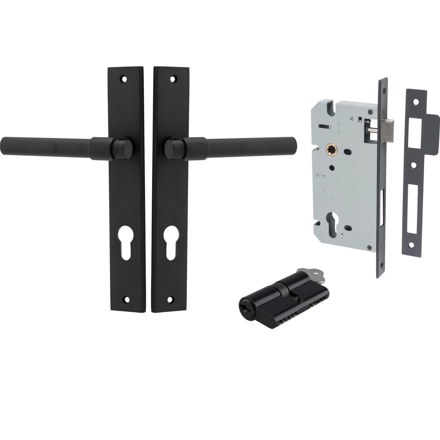 Iver Door Handle Helsinki Rectangular Euro Pair Key/Key Matt Black Entrance Kit