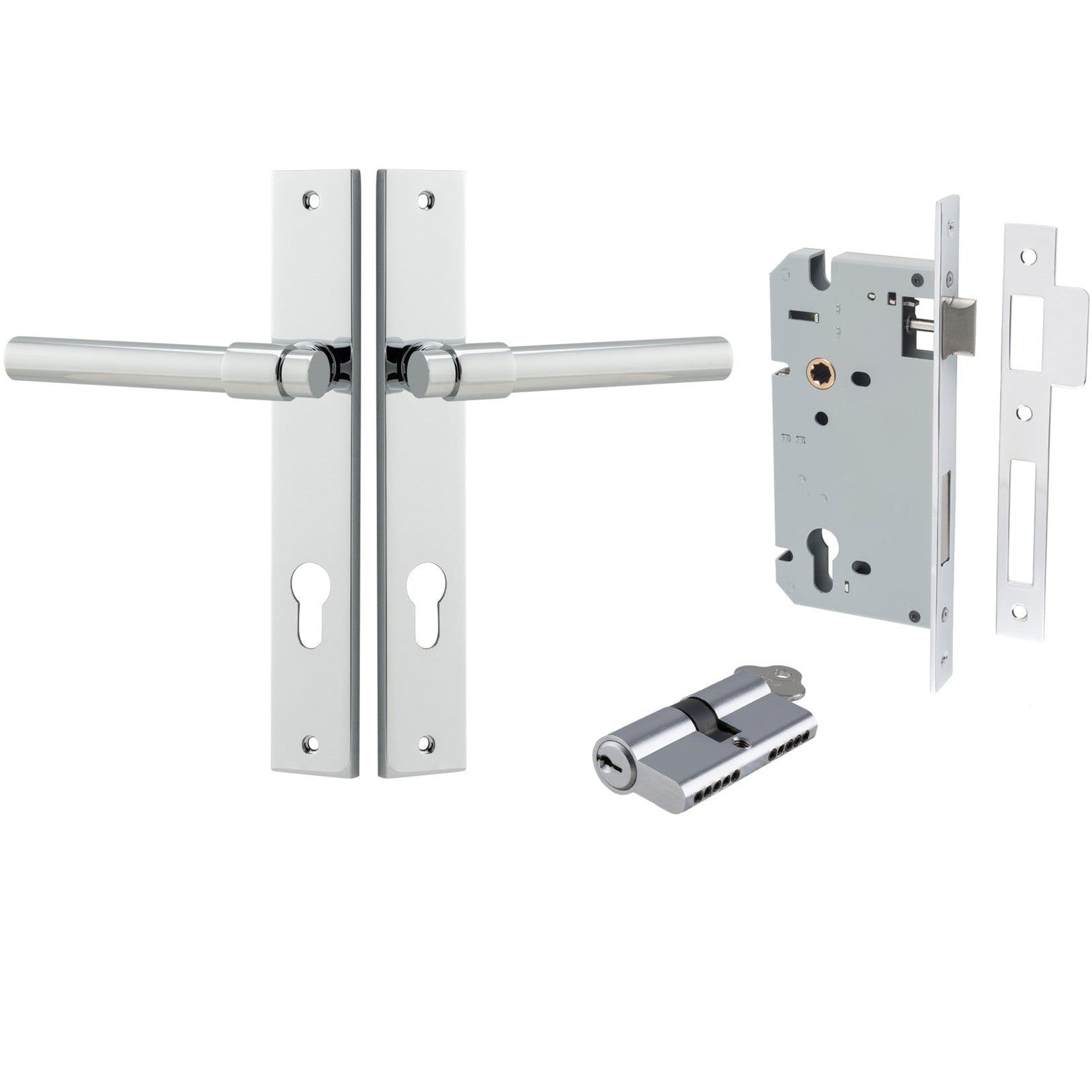 Iver Door Handle Helsinki Rectangular Euro Pair Key/Key Polished Chrome Entrance Kit