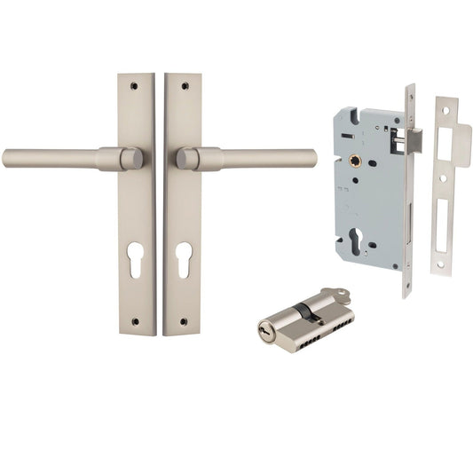Iver Door Handle Helsinki Rectangular Euro Pair Key/Key Satin Nickel Entrance Kit