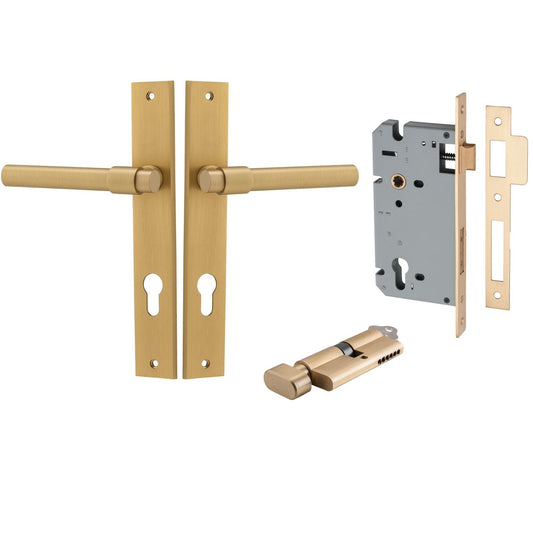 Iver Door Handle Helsinki Rectangular Euro Pair Key/Thumb Brushed Brass Entrance Kit