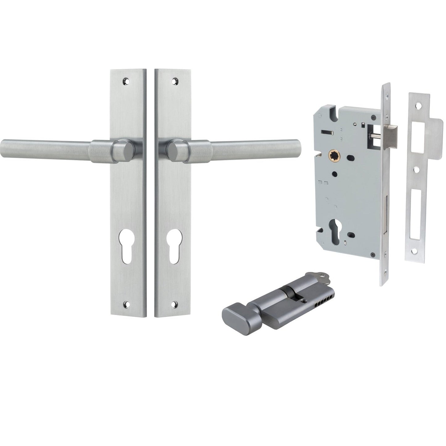 Iver Door Handle Helsinki Rectangular Euro Pair Key/Thumb Brushed Chrome Entrance Kit