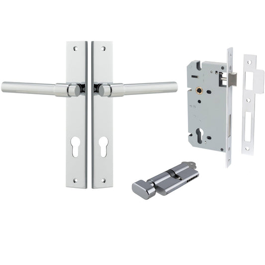 Iver Door Handle Helsinki Rectangular Euro Pair Key/Thumb Polished Chrome Entrance Kit