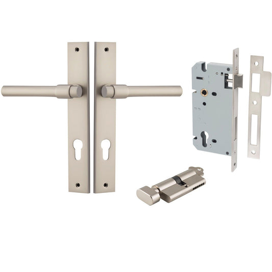 Iver Door Handle Helsinki Rectangular Euro Pair Key/Thumb Satin Nickel Entrance Kit