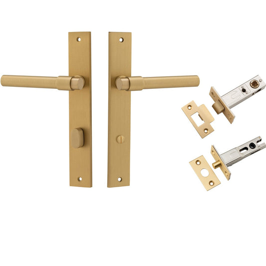 Iver Door Handle Helsinki Rectangular Privacy Pair Brushed Brass Inbuilt Privacy Kit