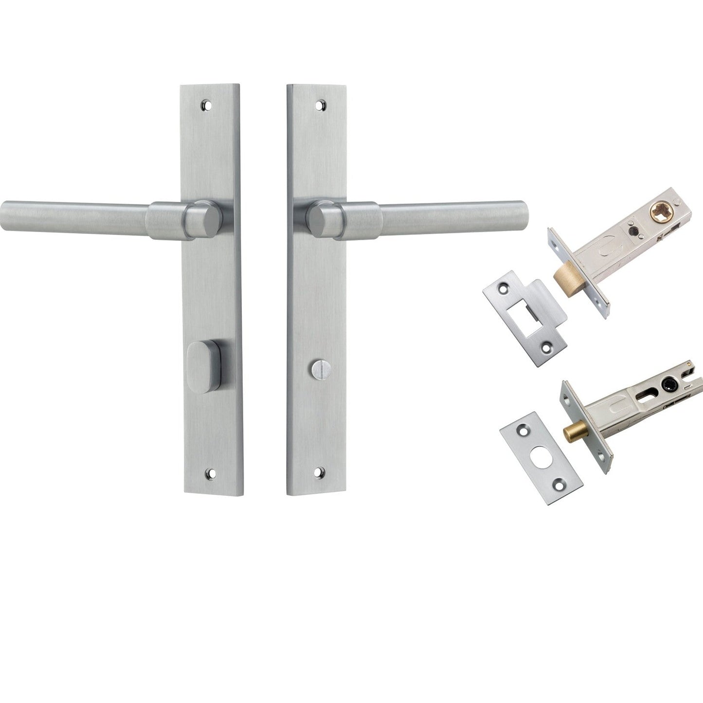 Iver Door Handle Helsinki Rectangular Privacy Pair Brushed Chrome Inbuilt Privacy Kit