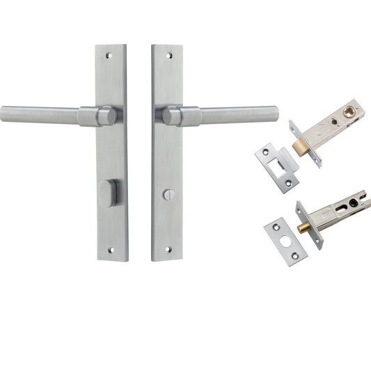 Iver Door Handle Helsinki Rectangular Privacy Pair Brushed Chrome Inbuilt Privacy Kit