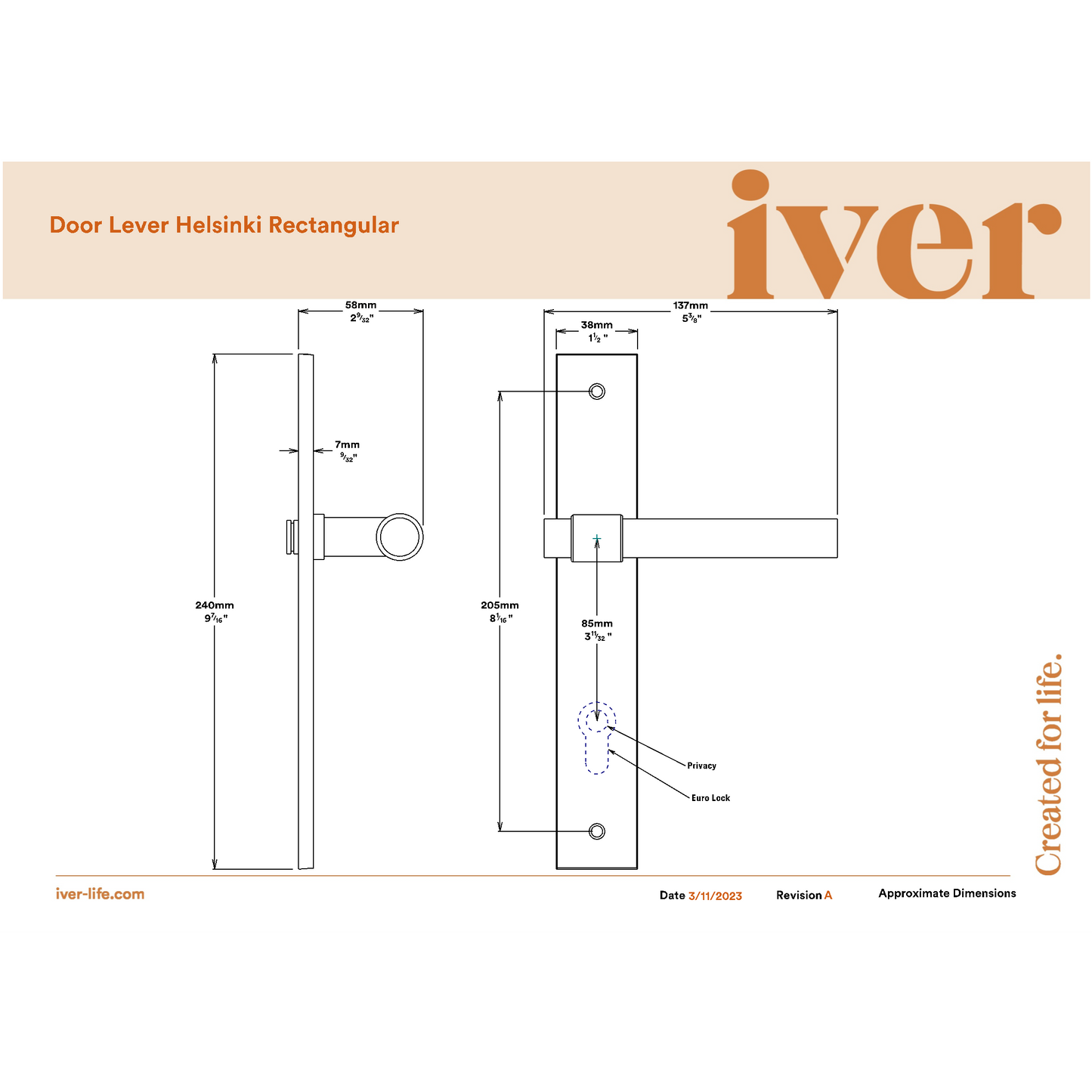 Iver Door Handle Helsinki Rectangular Privacy Pair Polished Chrome Inbuilt Privacy Kit