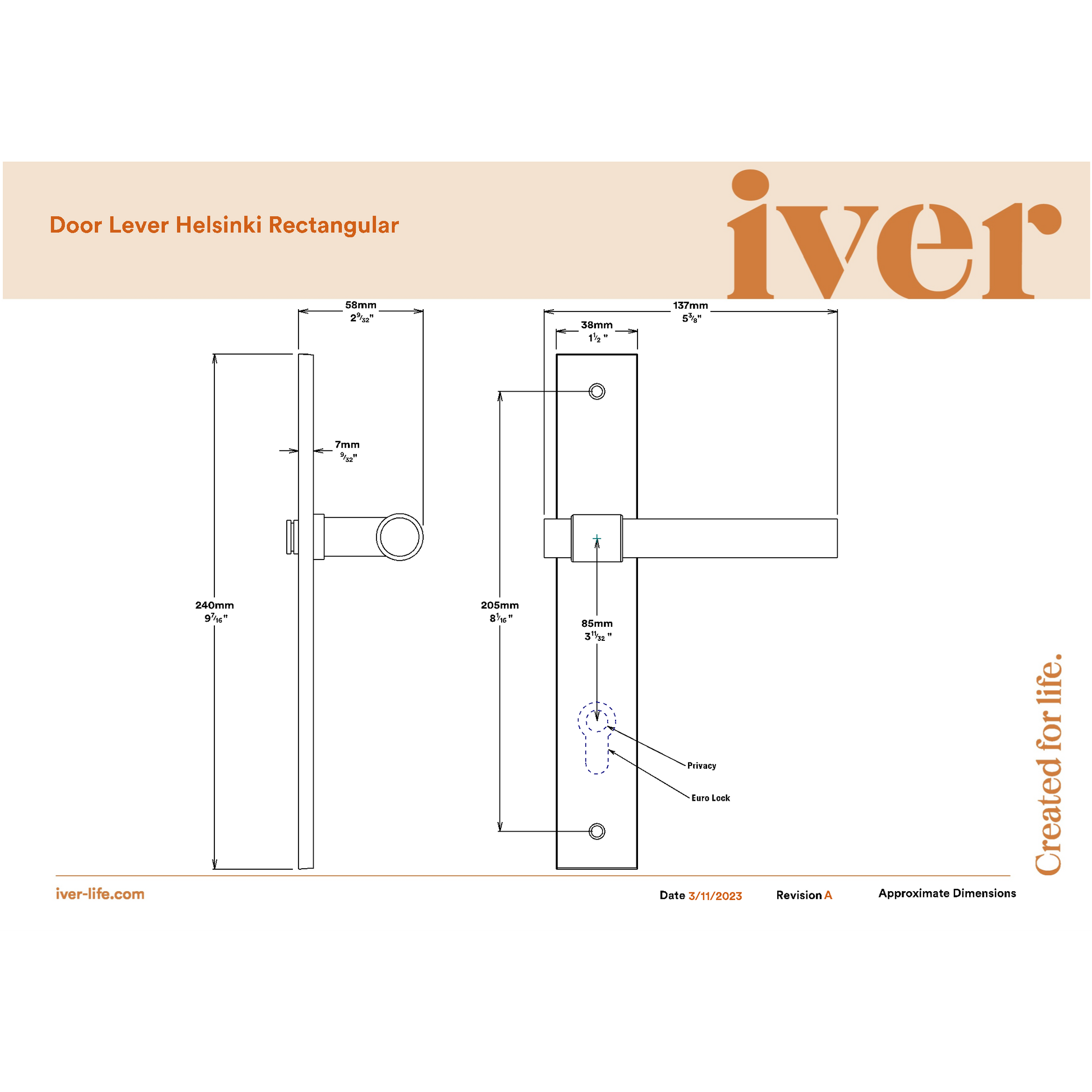 Iver Door Handle Helsinki Rectangular Privacy Pair Polished Chrome Inbuilt Privacy Kit