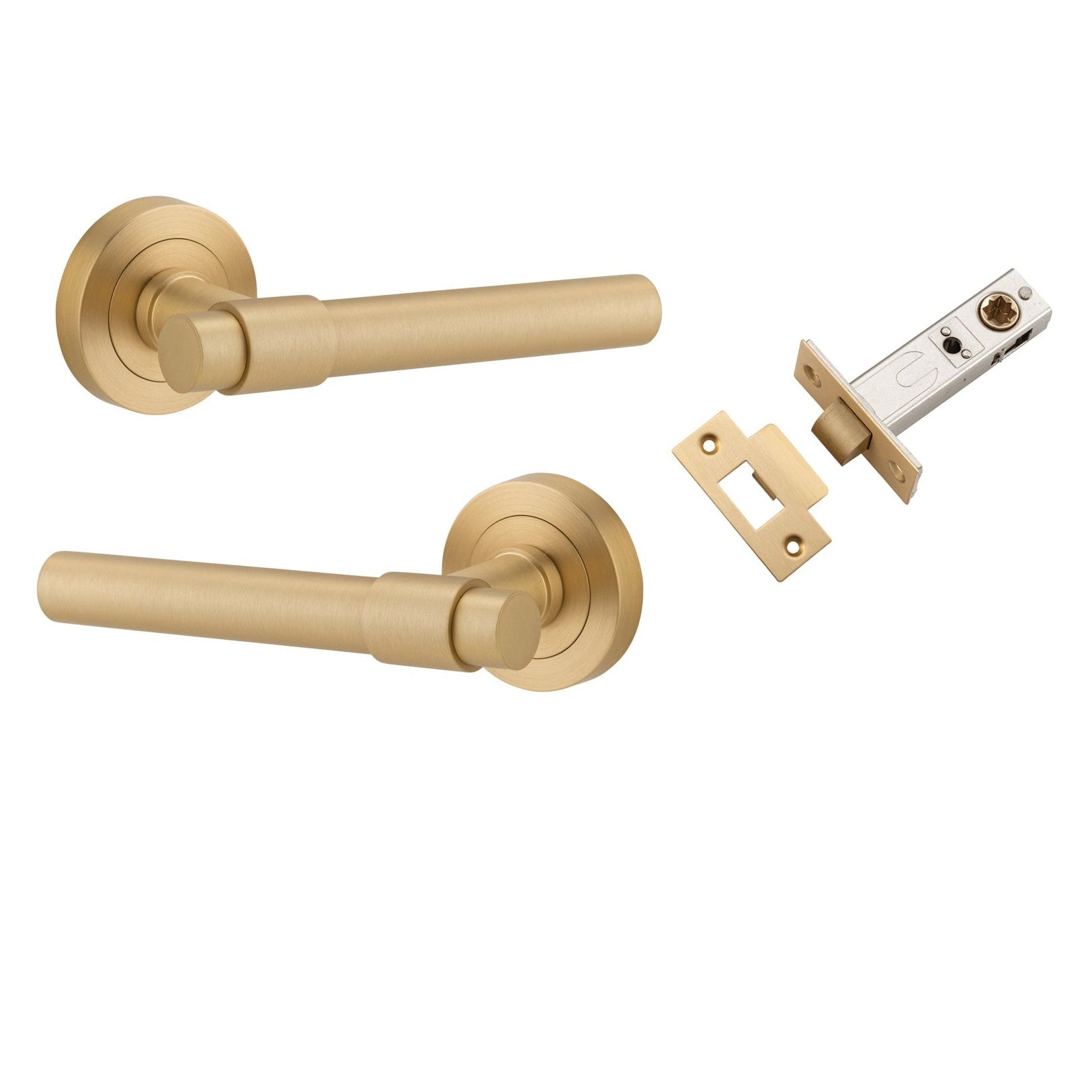 Iver Door Handle Helsinki Round Rose Brushed Brass Passage Kit