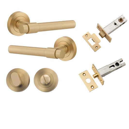 Iver Door Handle Helsinki Round Rose Brushed Brass Privacy Kit