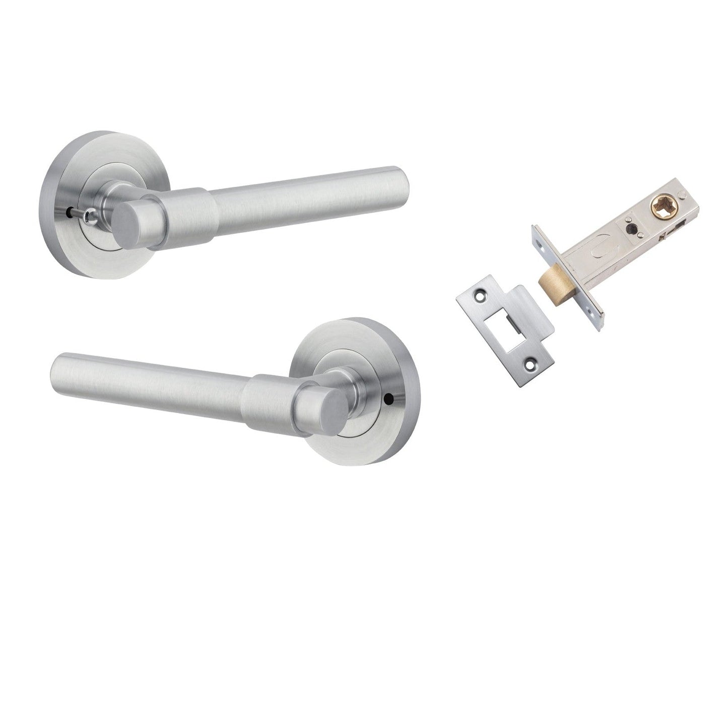 Iver Door Handle Helsinki Round Rose Inbuilt Privacy Pair Kit Brushed Chrome