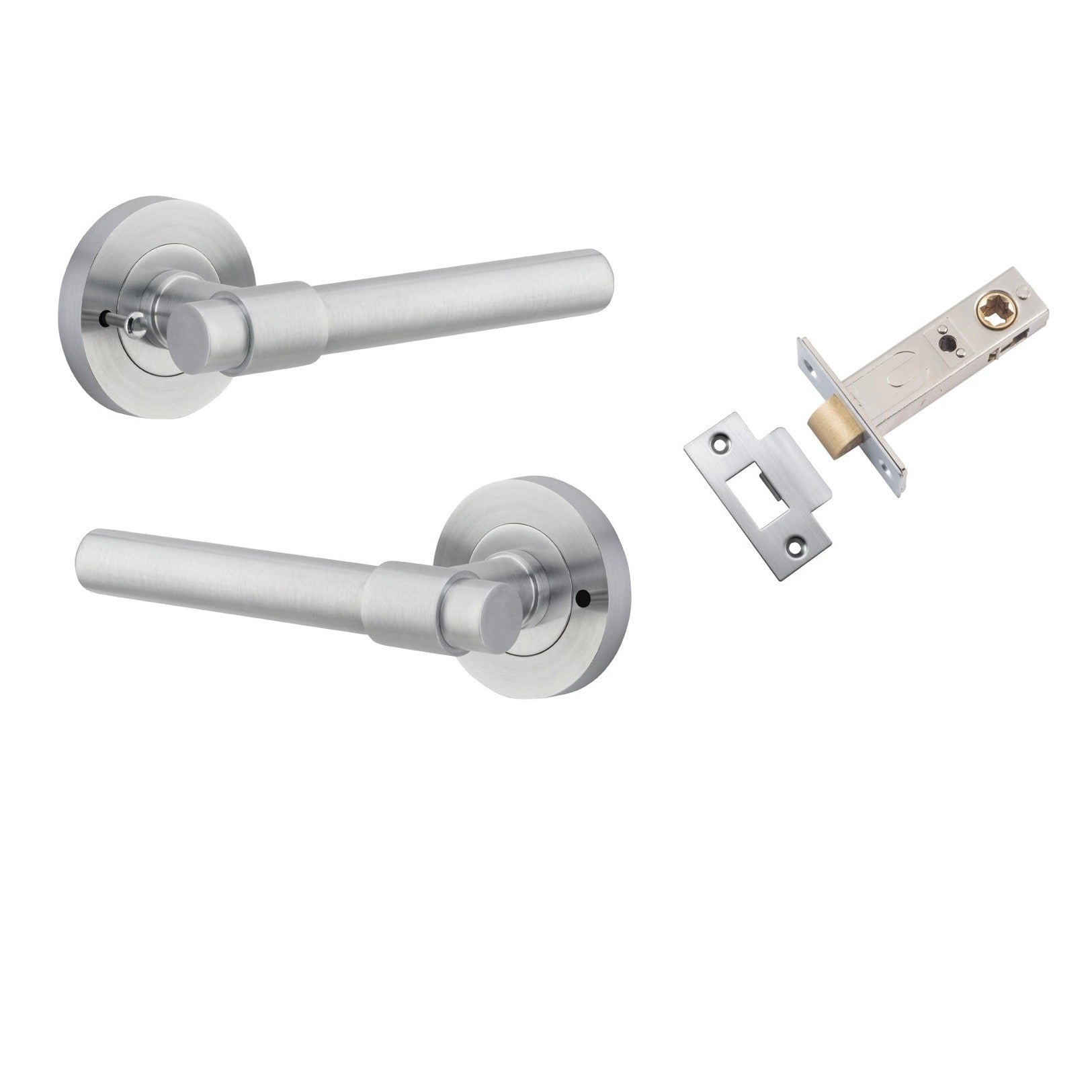 Iver Door Handle Helsinki Round Rose Inbuilt Privacy Pair Kit Brushed Chrome