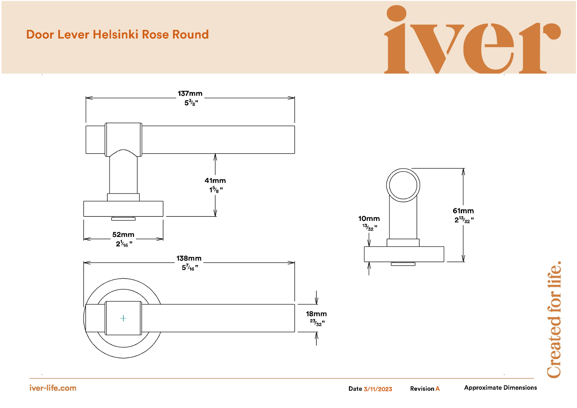 Iver Door Handle Helsinki Round Rose Inbuilt Privacy Pair Kit Brushed Gold PVD