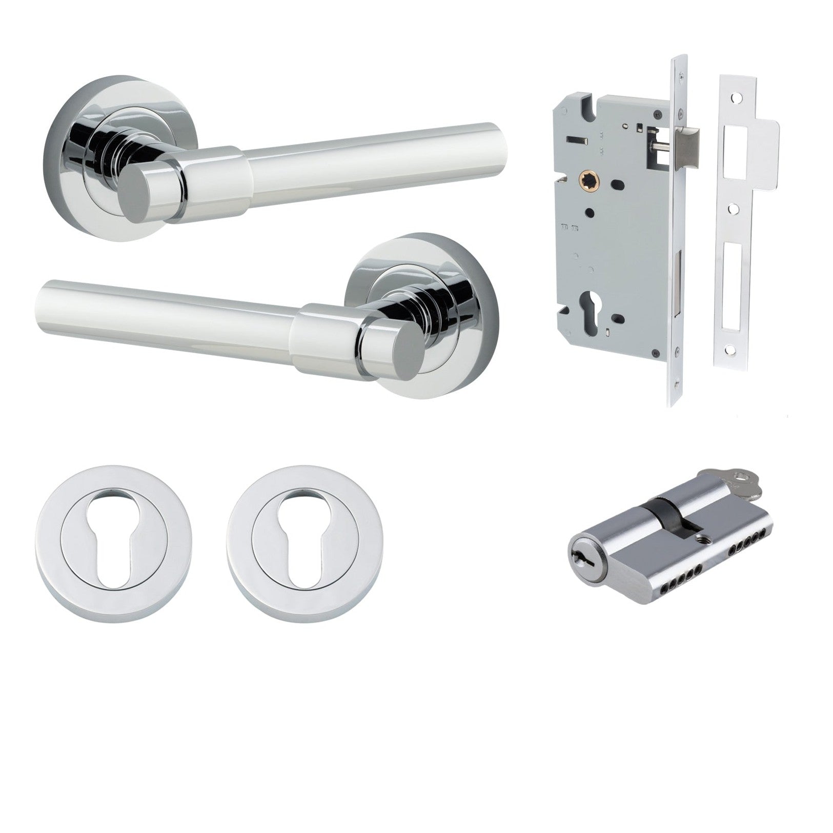 Iver Door Handle Helsinki Round Rose Key/Key Polished Chrome Entrance Kit