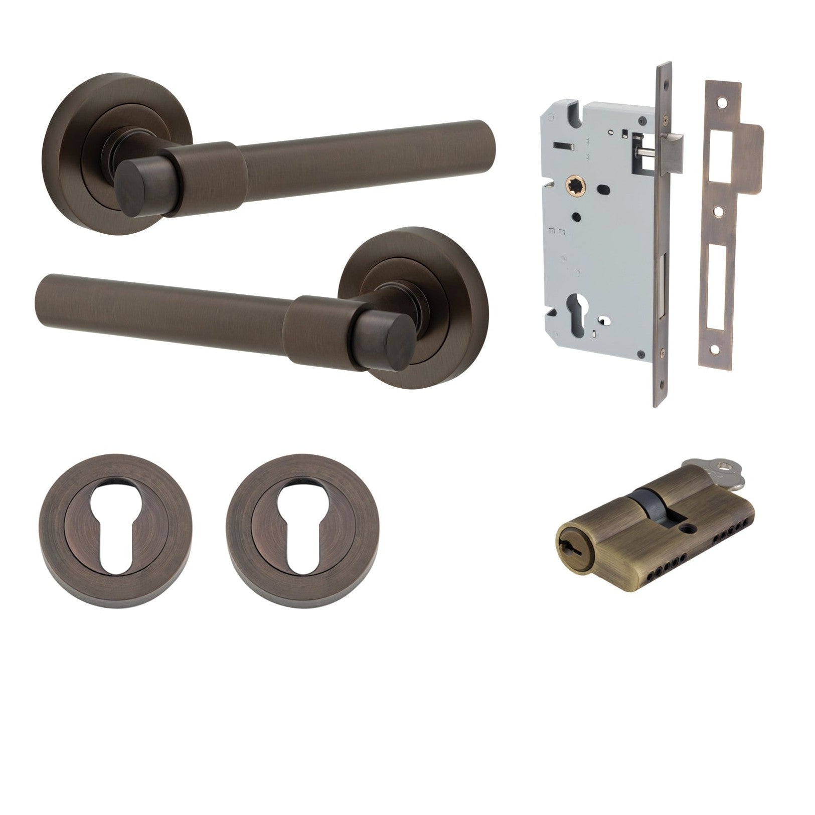 Iver Door Handle Helsinki Round Rose Key/Key Signature Brass Entrance Kit