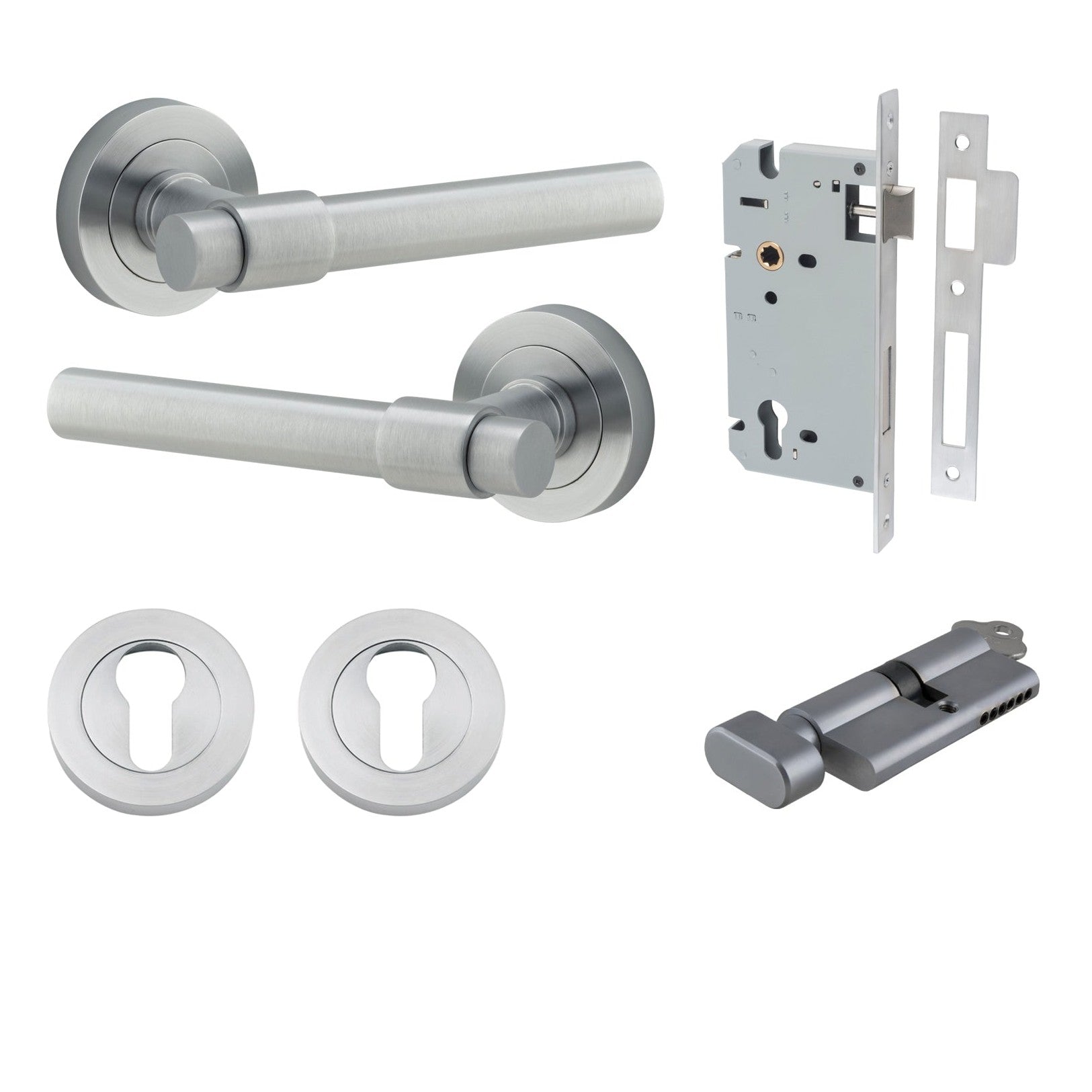 Iver Door Handle Helsinki Round Rose Key/Thumb Brushed Chrome Entrance Kit