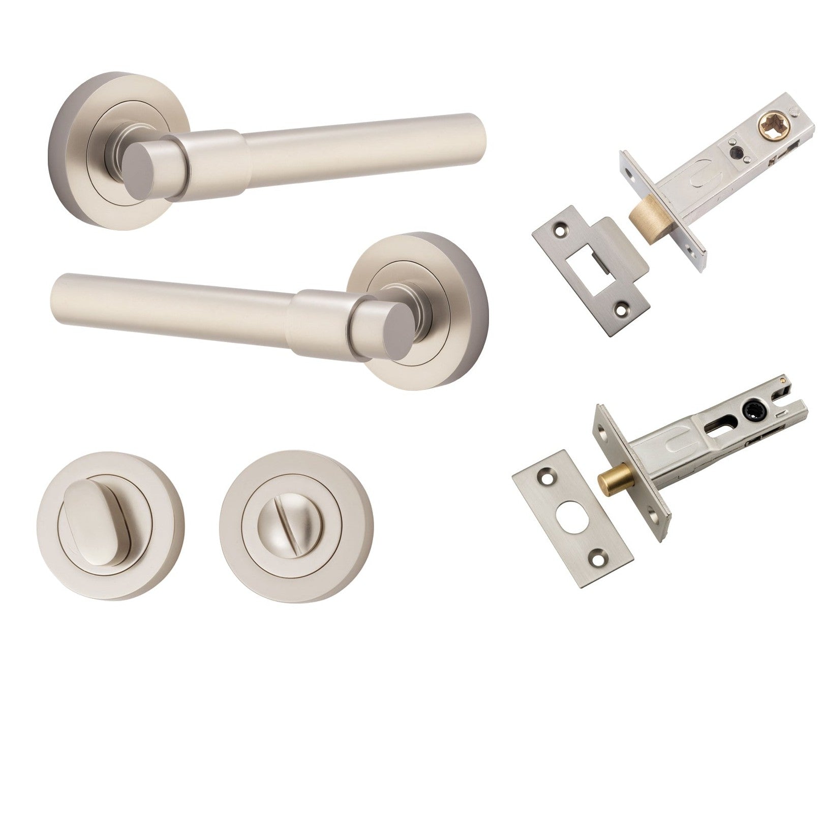 Iver Door Handle Helsinki Round Rose Satin Nickel Privacy Kit