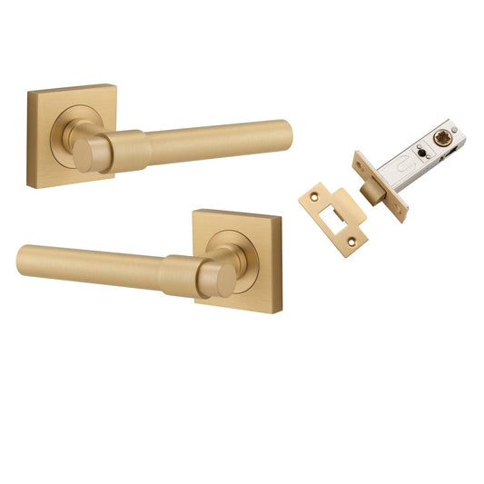 Iver Door Handle Helsinki Square Rose Brushed Brass Passage Kit