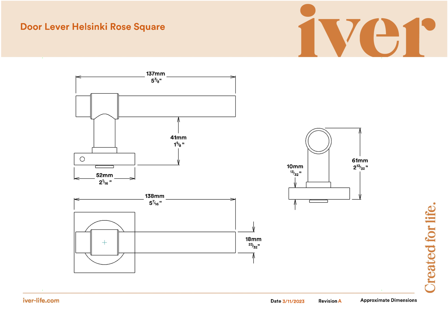 Iver Door Handle Helsinki Square Rose Inbuilt Privacy Pair Kit Polished Chrome