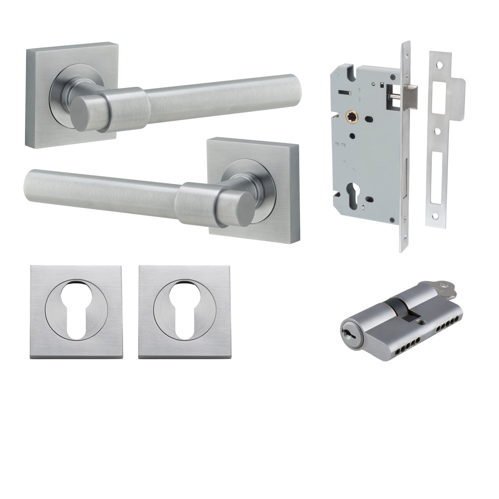 Iver Door Handle Helsinki Square Rose Key/Key Brushed Chrome Entrance Kit