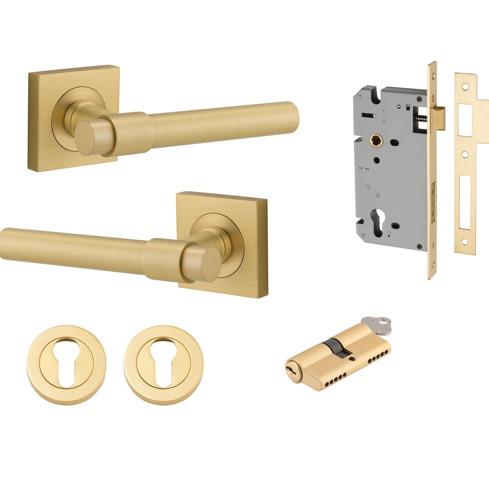 Iver Door Handle Helsinki Square Rose Key/Key Brushed Gold PVD Entrance Kit