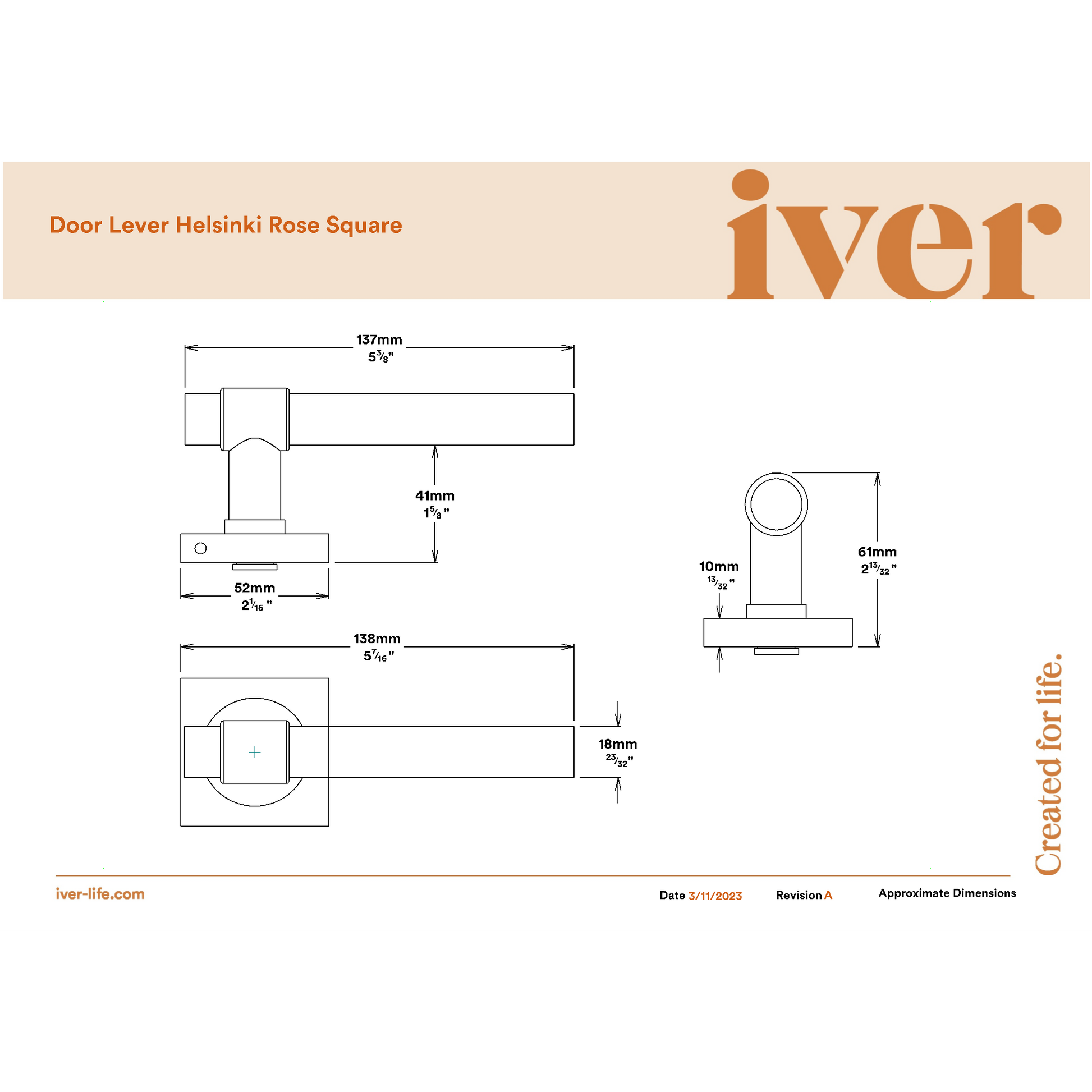 Iver Door Handle Helsinki Square Rose Key/Key Polished Chrome Entrance Kit