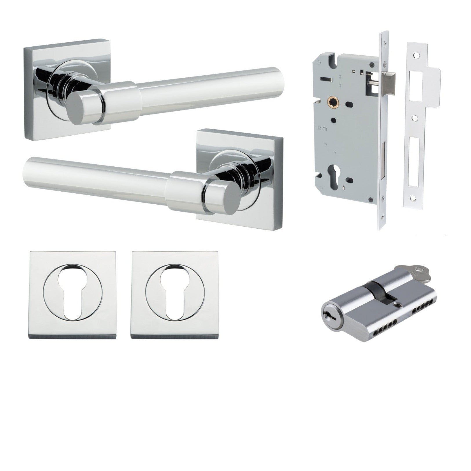 Iver Door Handle Helsinki Square Rose Key/Key Polished Chrome Entrance Kit