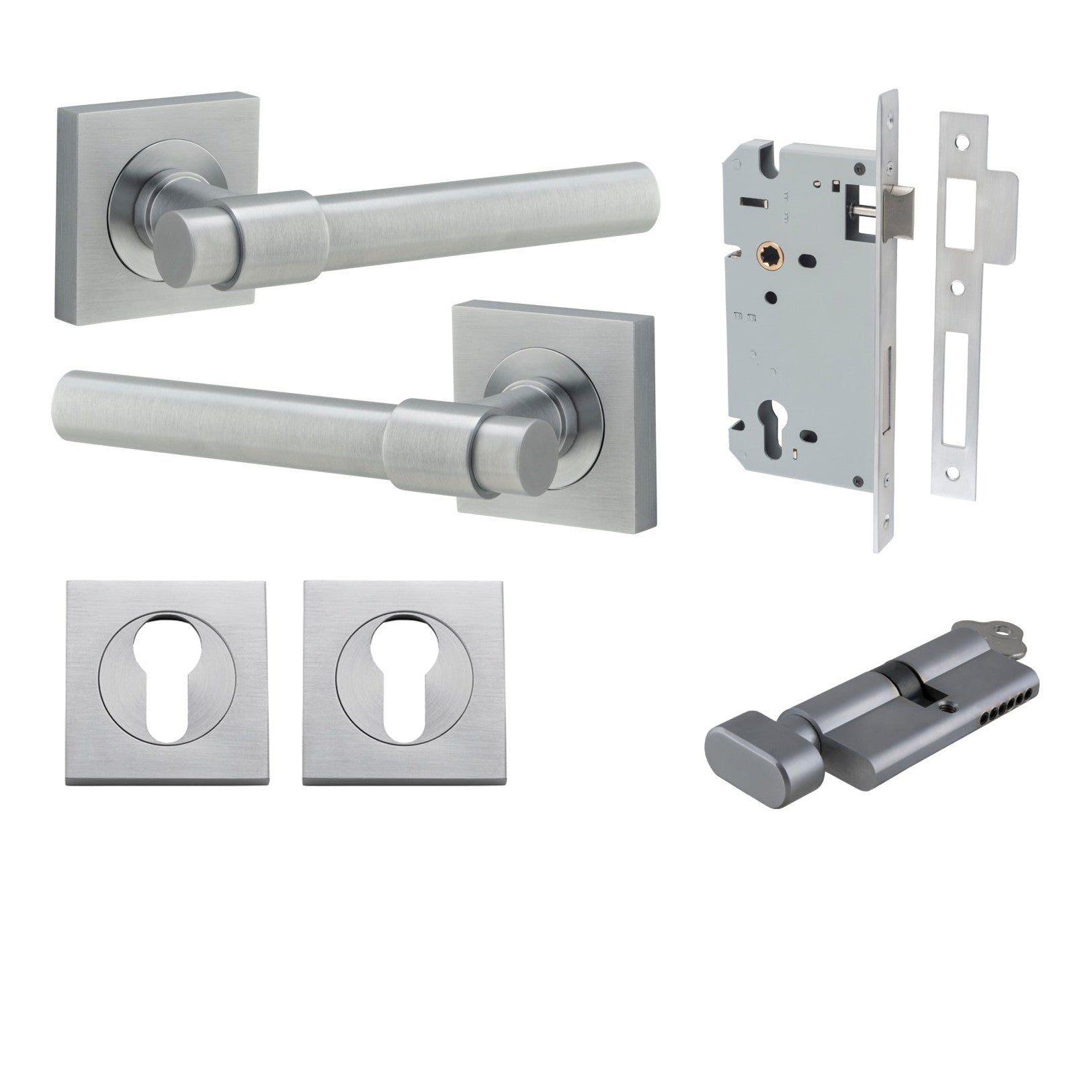 Iver Door Handle Helsinki Square Rose Key/Thumb Brushed Chrome Entrance Kit