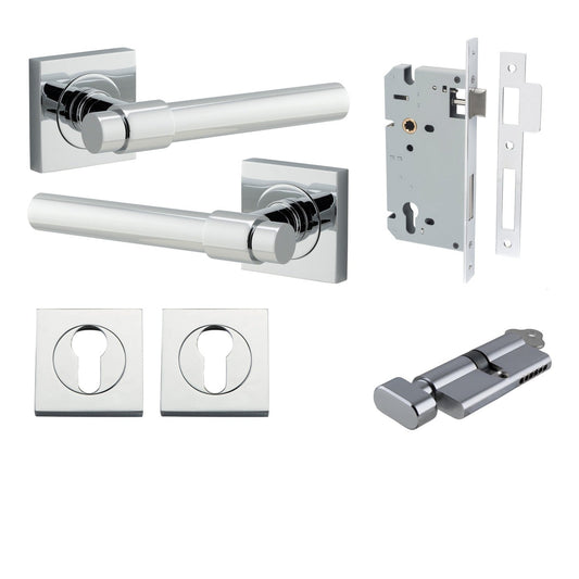 Iver Door Handle Helsinki Square Rose Key/Thumb Polished Chrome Entrance Kit