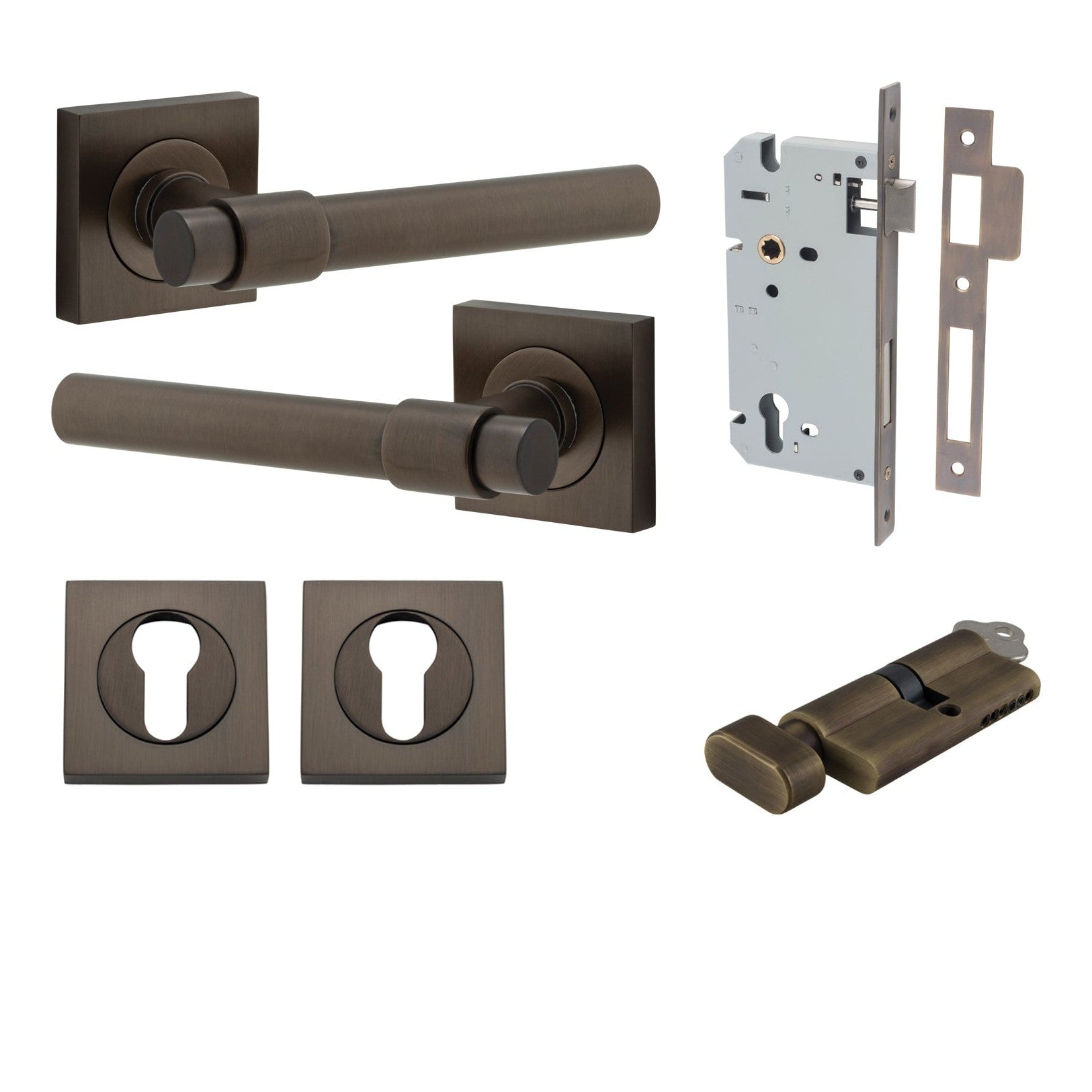 Iver Door Handle Helsinki Square Rose Key/Thumb Signature Brass Entrance Kit