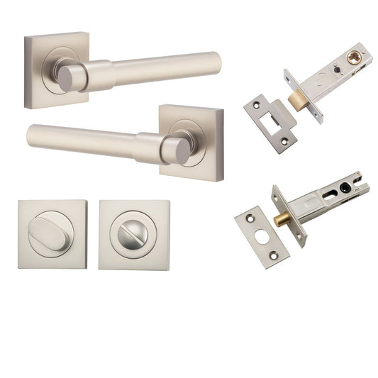 Iver Door Handle Helsinki Square Rose Satin Nickel Privacy Kit