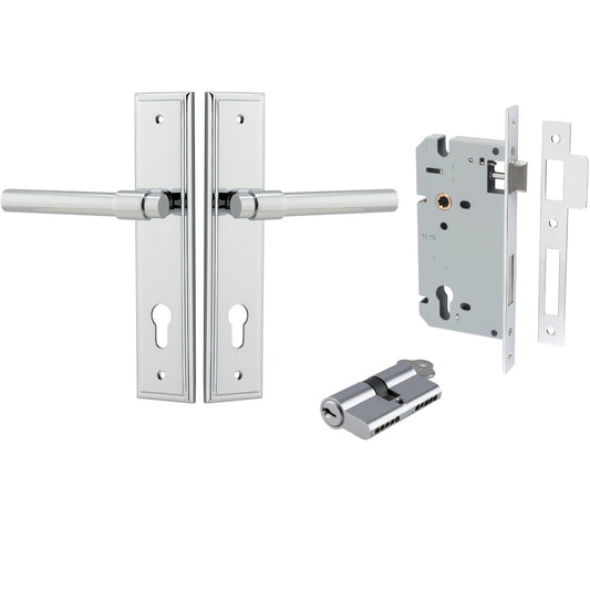 Iver Door Handle Helsinki Stepped Euro Pair Key/Key Polished Chrome Entrance Kit