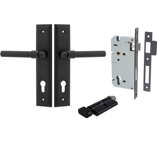 Iver Door Handle Helsinki Stepped Euro Pair Key/Thumb Matt Black Entrance Kit