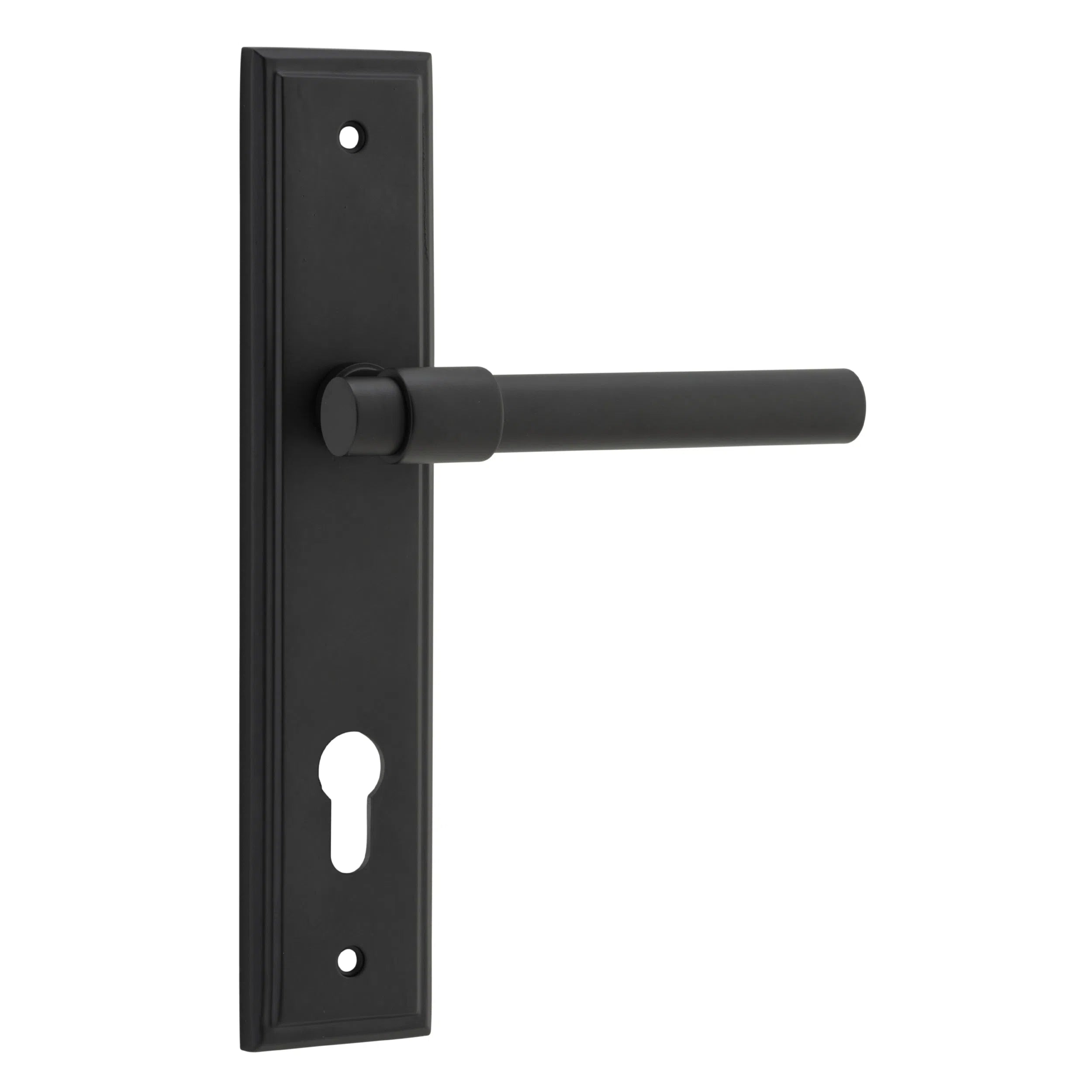 Iver Door Handle Helsinki Stepped Euro Pair Matt Black