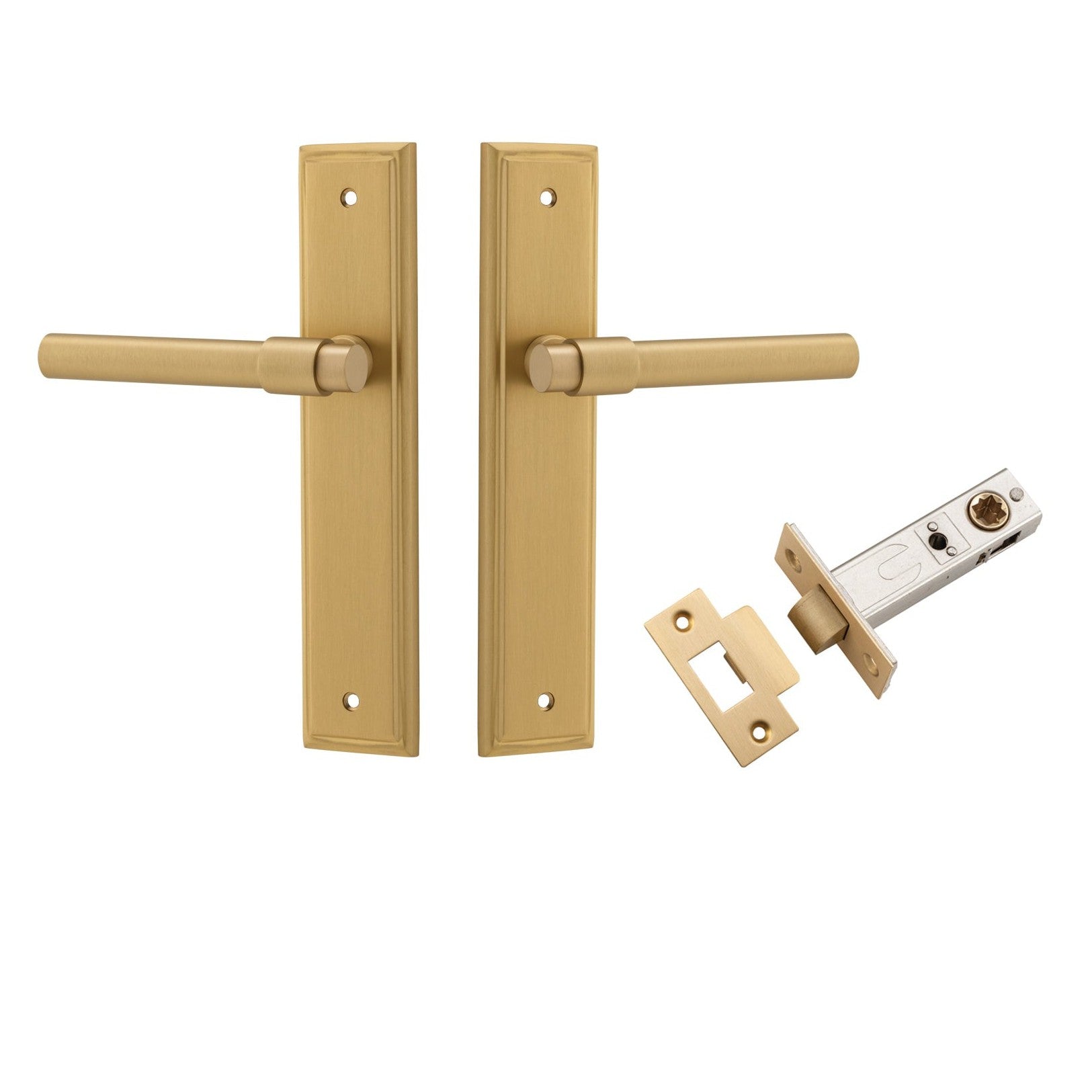 Iver Door Handle Helsinki Stepped Latch Pair Brushed Brass Passage Kit