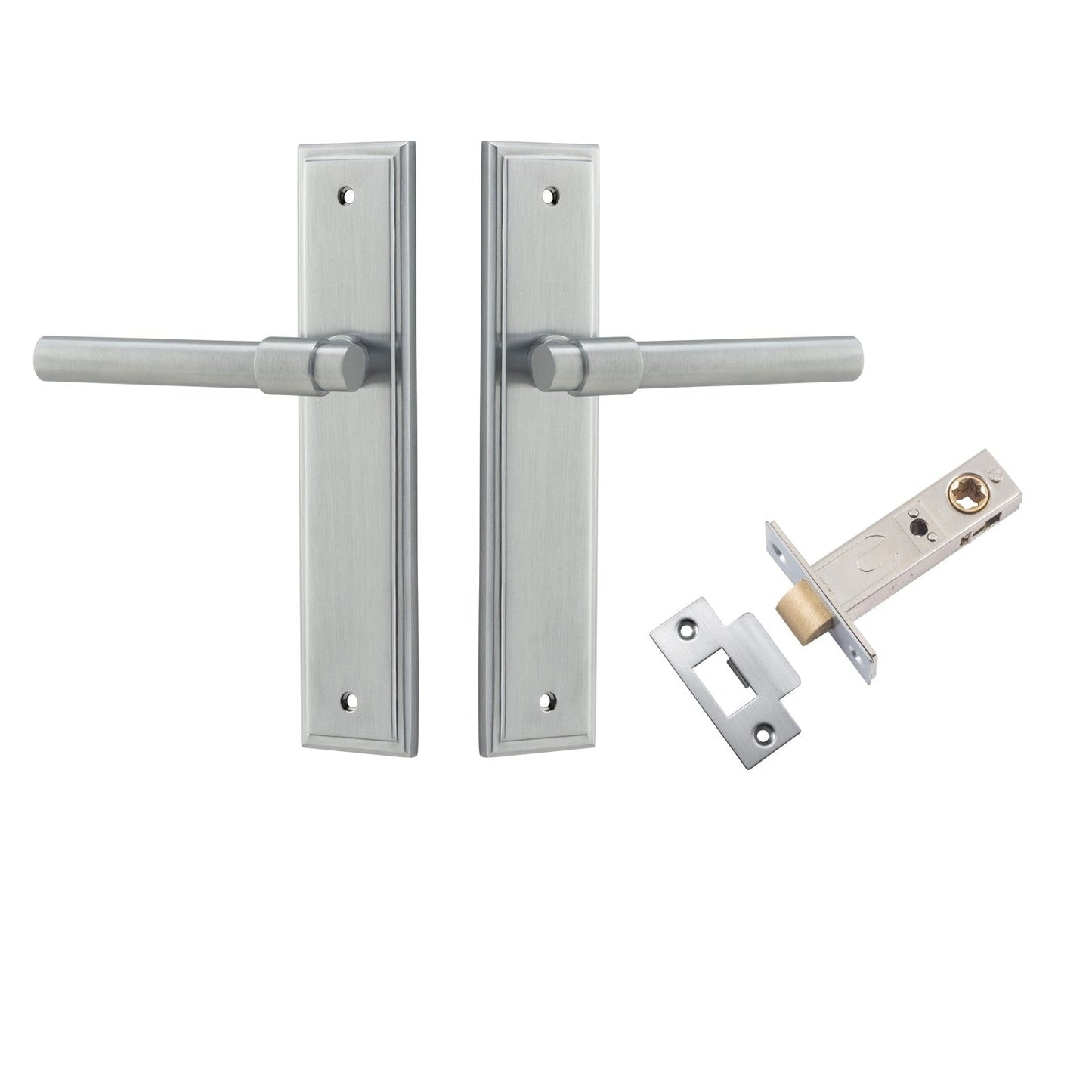 Iver Door Handle Helsinki Stepped Latch Pair Brushed Chrome Passage Kit