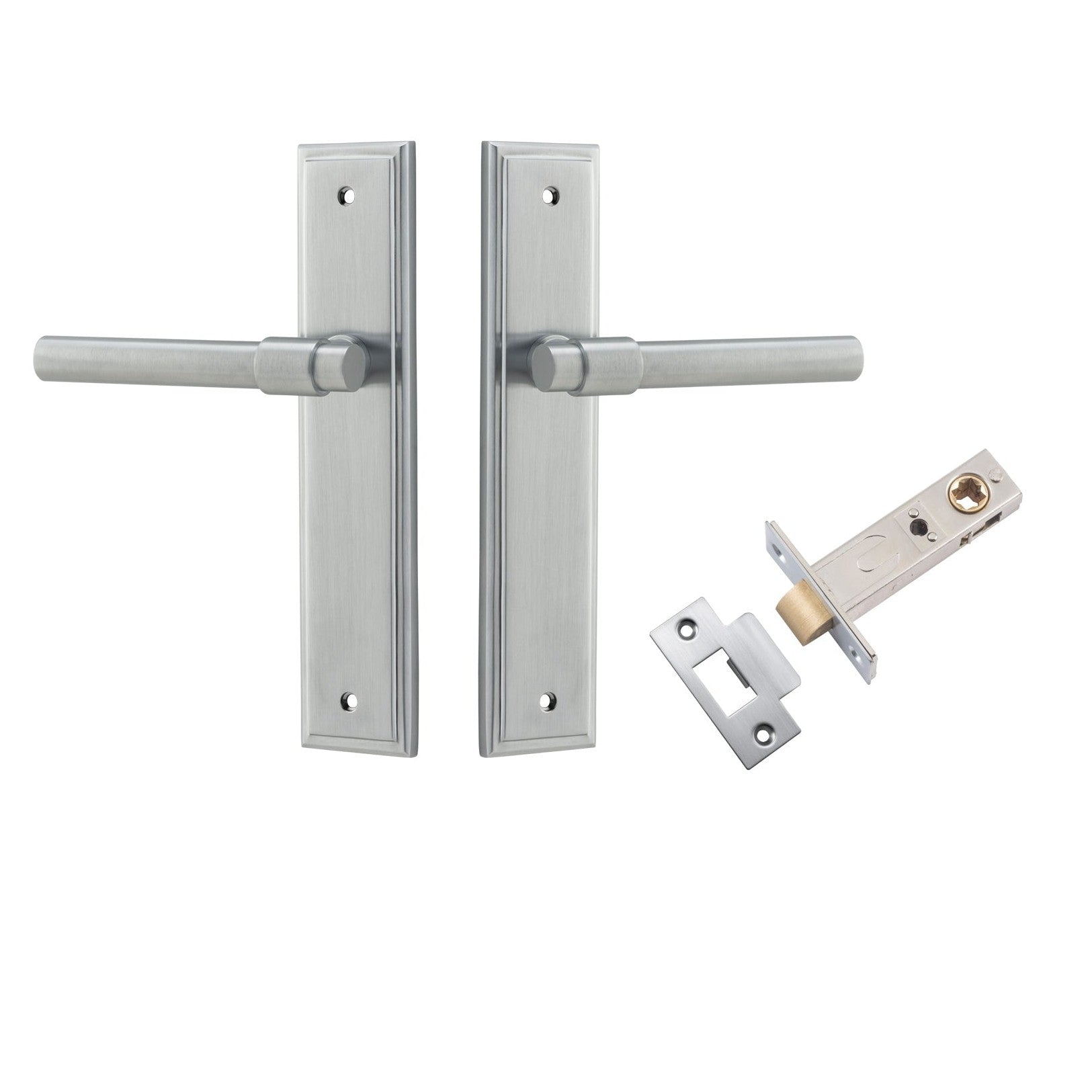 Iver Door Handle Helsinki Stepped Latch Pair Brushed Chrome Passage Kit